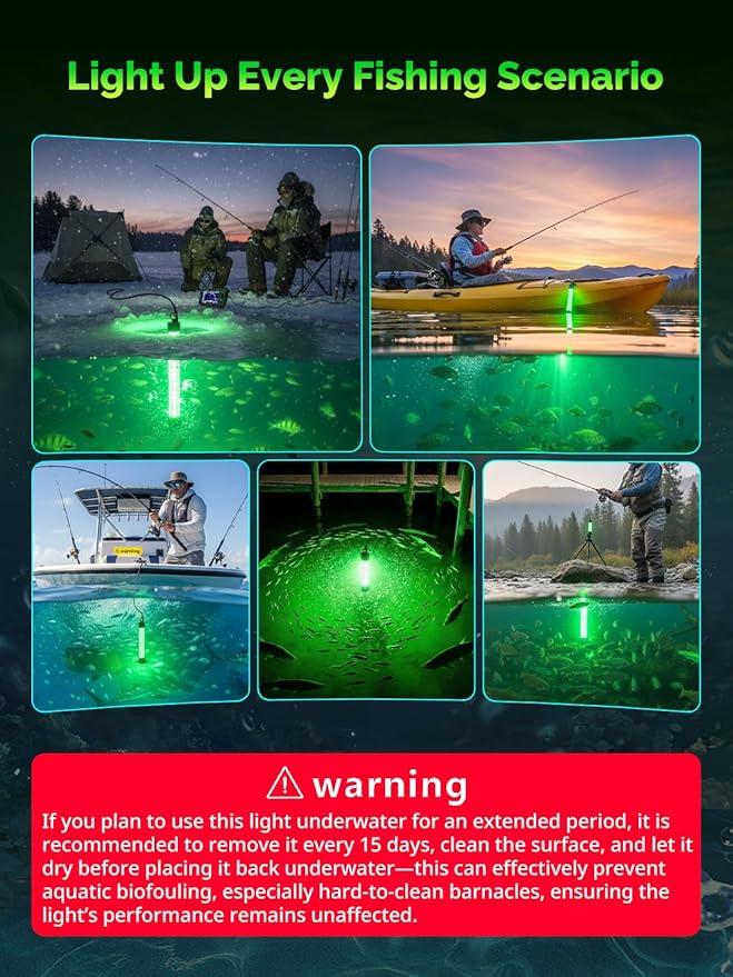 15000LM Green Underwater Fishing Light, 200W 110V Safety Plug with 100ft Cable, IP68 Submersible Light Attractants for Night Fishing, Dock, Boat or Kayak