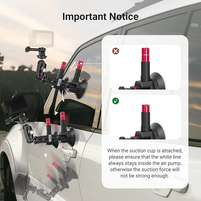NEEWER 5 in 1 Suction Car Mount Kit Compatible with Insta 360 X5 X4 X3 Insta360 X2 GoPro Max DJI OSMO 360 Action Camera Accessories, Quick Release with Invisible Selfie Stick for Windshield, CA075