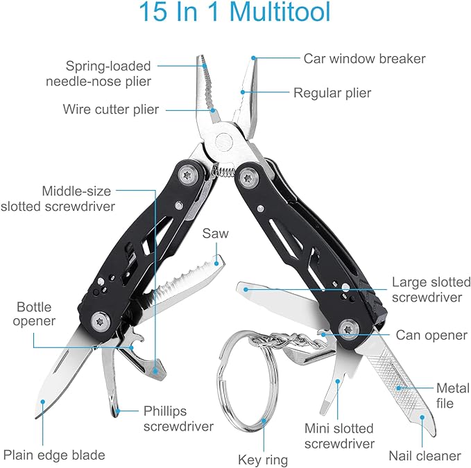 2PCS Bovgero Mini Multitool Pliers 15 in 1, Handmade Multi Tool Plier, Premium Keychain Multitool, Small Multi-tool, Birthday Fathers Day Gift for Men Him Husband Boyfriend Father Handyman