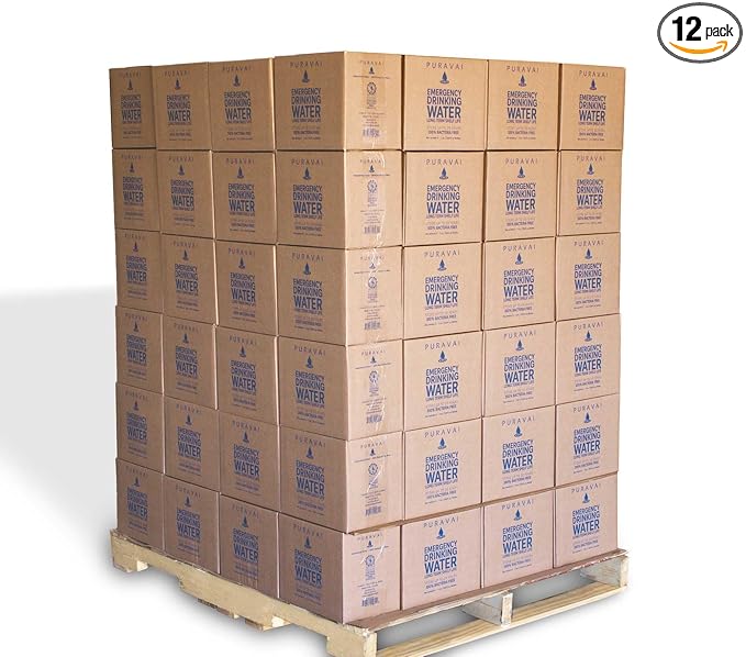 Ready Harvest – Puravai Emergency Drinking Water | 12-Pack (1L Bottles) | 20-Year Shelf Life | Emergency Water Supply (1 Pallet (792 Bottles))