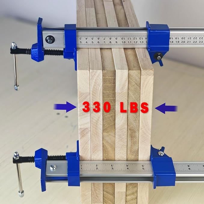 FEIRONG 48 Inch Heavy Duty Bar Clamps (2 Pack) - Dual-Scale Ruler (Inch & CM), 330LB Capacity, 90° Angled Jaws for Cabinet Making, Door Assembly, Professional Woodworking (Blue)