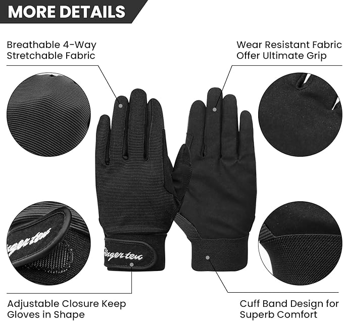 FINGER TEN Horse Riding Gloves Equestrian Women Kids for Girls Boys Mesh Breathable Lightweight Color Pack, Comfortable Grip for Summer