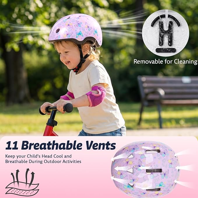 Toddler Helmet with Knee Pads and Elbow Pads Set for Kids Age 1-3, Adjustable Infant Baby Bike Helmet for Girls Boys for Balance Bike, Scooter, Bicycle