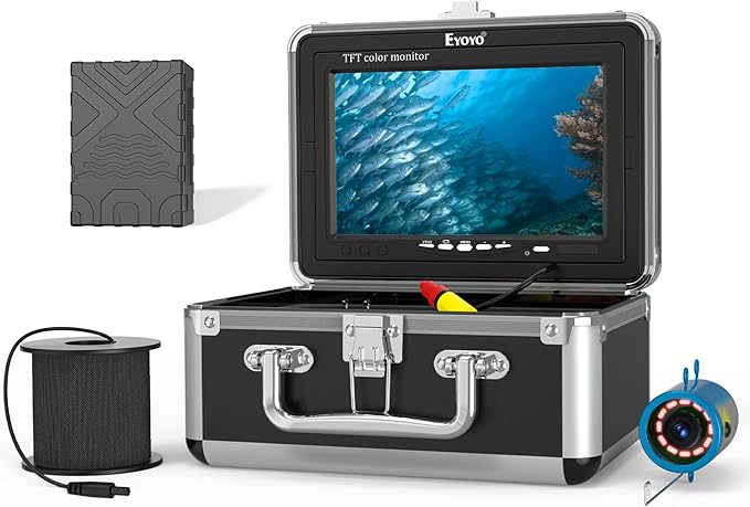 Eyoyo Underwater Fishing Camera, Ice Fishing Video Camear 1000TVL with 7 inch LCD Monitor, Waterproof Camera, 12pcs Infrared Lights Fish Finder for Ice Fishing, Lake, Boat