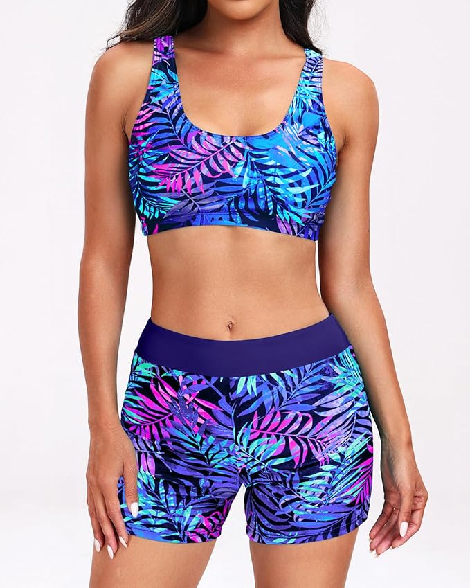 Holipick Long Sleeve Swimsuits for Women - 3 Piece Rash Guard with Shorts Zipper SPF Swim Shirt with Built in Bra