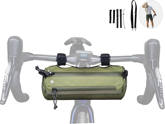 Lumiere & Co. Bike Handlebar Bag - Durable, Multiple Size and Color Options - Dual Elastic Straps, Clips & Hook-and-Loop for Customizable Fit (Green, Medium)