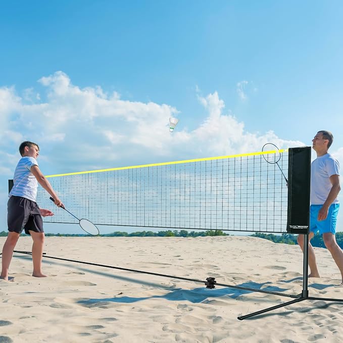 VEVOR Badminton Net, Height Adjustable Volleyball Net, Wide Foldable Pickleball Net, Portable Easy Setup Tennis Net Set with Poles, Stand and Carry Bag, for Kids Backyard Game Indoor Outdoor Use