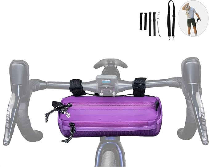 Lumiere & Co. Bike Handlebar Bag - Durable, Multiple Size and Color Options - Dual Elastic Straps, Clips & Hook-and-Loop for Customizable Fit (Purple, Medium)