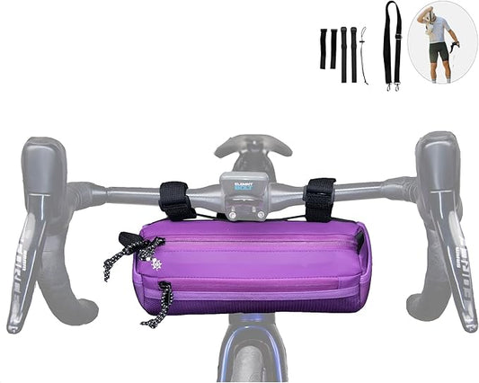 Lumiere & Co. Bike Handlebar Bag - Durable, Multiple Size and Color Options - Dual Elastic Straps, Clips & Hook-and-Loop for Customizable Fit (Purple, Medium)