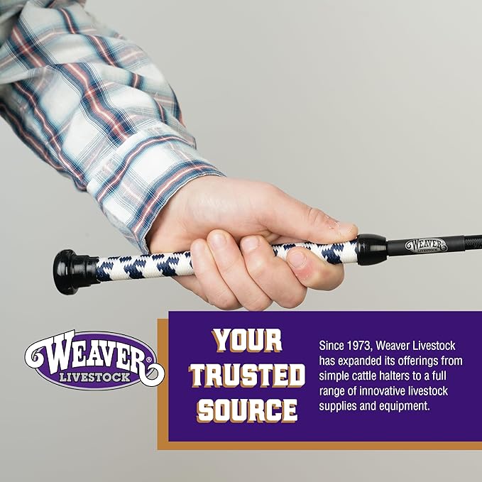 Weaver Livestock Basic Pig Show Whip, Hog Livestock Whip with Braided Nylon Handle, Leather Popper, Lightweight Braided Shaft