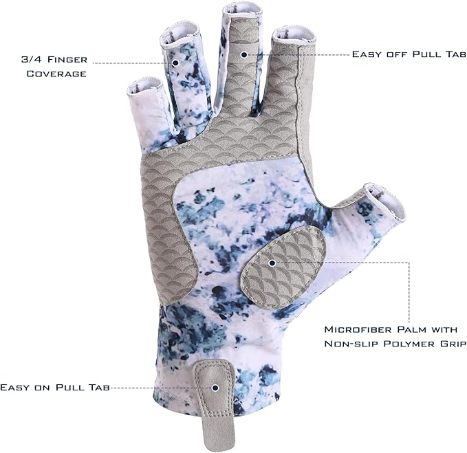 KastKing La Sal Fishing Gloves UPF50+ Sun Gloves UV Protection Fingerless Gloves Men Women for Outdoor, Kayaking, Rowing, Paddling, Canoeing, Hunting