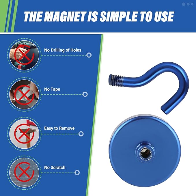 Neosmuk Magnetic Hooks, Heavy Duty 130lb+ Strong Magnet Hook for Cruise Cabins, Cruise Ship Essentials for Hanging, Metal Wall Refrigerator Hangers (Navyblue, 10 Pack)