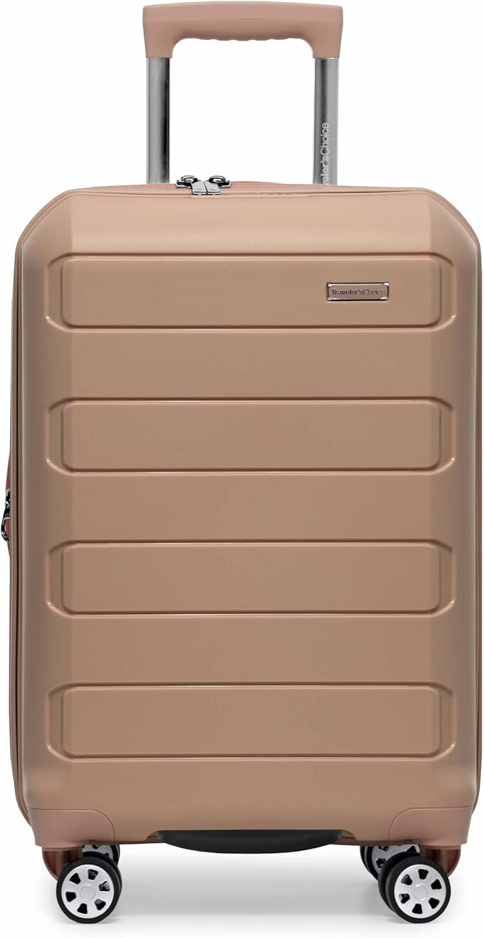 Traveler's Choice Pagosa ハードシェル拡張可能荷物 スピナーホイール付き ラテベージュ 22インチ機内持ち込み