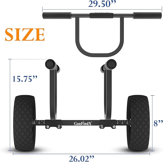 GanFind Kayak Cart Canoe Trolley Carrier Kayak Accessories Transport Dolly with Solid Foam Wheels Detachable Frame Pole and Crossbar