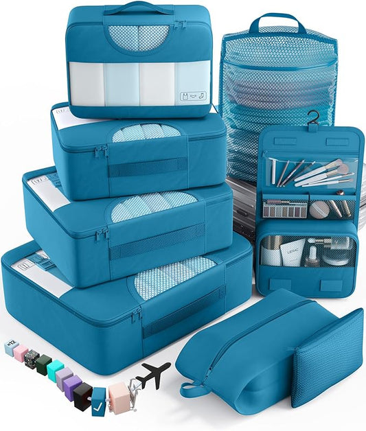 Veken 8 Set Packing Cubes for Travel Essentials, Suitcase Organizer Bags in 4 Sizes, Carry-On Luggage Accessories with Large Laundry & Hanging Toiletry Bag, Must-Have for Airplane, Road Trip & Camping