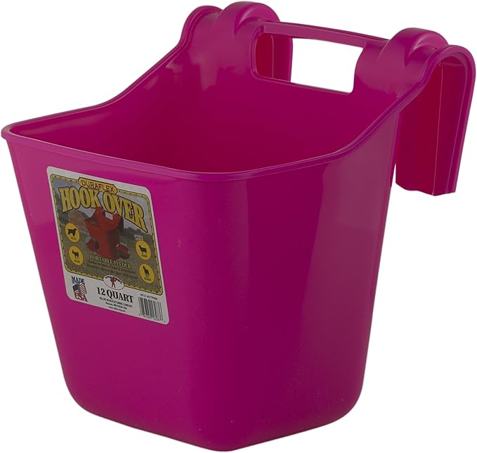 Little Giant® Plastic Hook Over Feeder | Mountable Livestock & Pet Feed Bucket | Horse Feed Bucket | Made in USA | 12 Quarts | Hot Pink