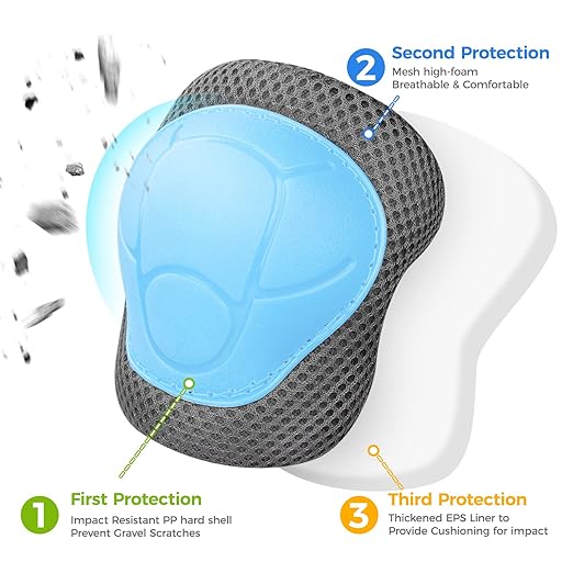 BOSONER Basic Kids Protective Gear: Kids Knee Pads and Elbow Pads with Wrist Guards Set for 3-15 Years - Design for Roller Skates, Cycling, BMX Bike, Skateboard, Inline Skating, Scooter Riding Sports