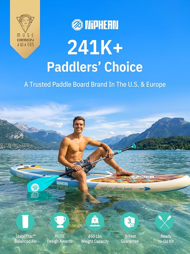 Niphean Inflatable Stand Up Paddle Board with SUP Accessories, Anti-Slip EVA Deck, 10’6’’ Inflatable Paddle Boards for Adults & Youth of All Skill Levels