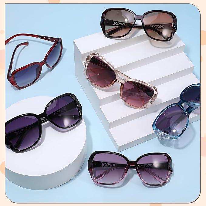 DragonflyDreams 4 Pcs Women Large Sunglasses, UV 400 Glasses Oversized Classic Trend Ladies Sunglasses Sparkling Large Frame