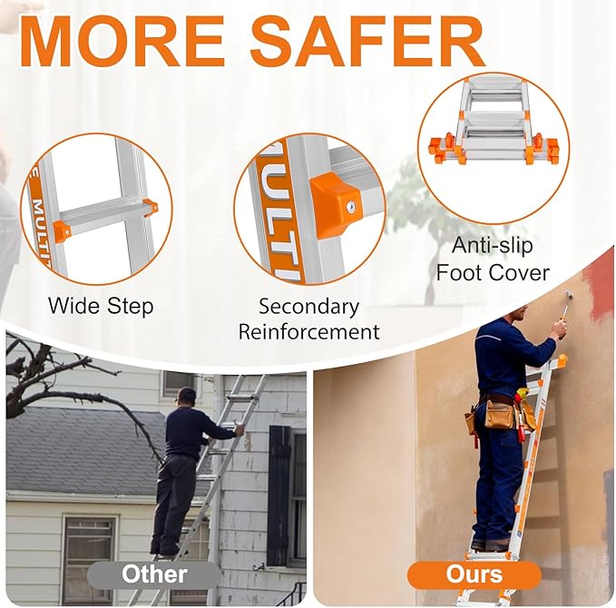 LEVELEVE 22FT Extension Ladder,A Frame 6 Step Ladder with Stabilizer Bar & Wheels,330 lbs Security Load Multi Position Ladder for Stairs Home Indoor Outdoor Roof