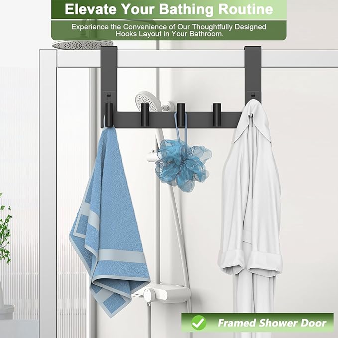 Stainless Steel Over Door Hooks, Over Door Hanger Holder for Robe Cloths, Heavy Duty Towel Hooks, Coat Rack, Doors Organizer for Bathroom, Bedroom, Locker Room & Closet (1 Pack, Black)