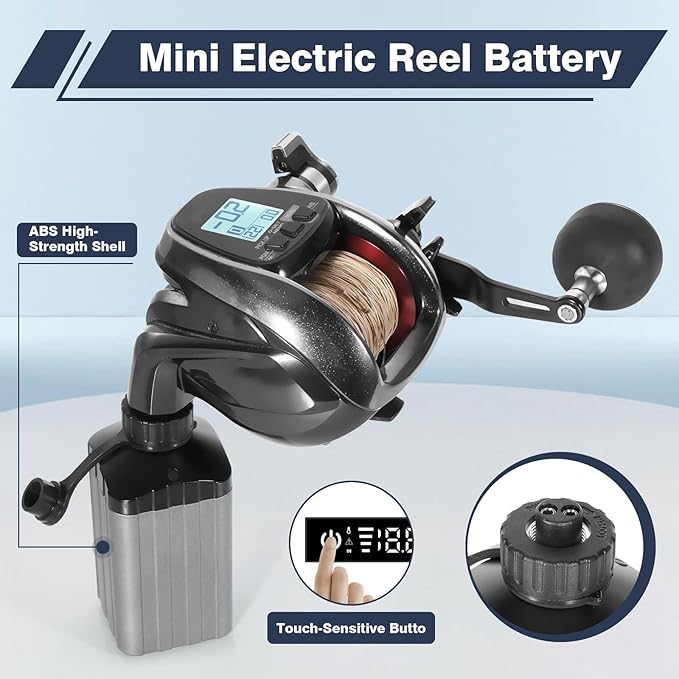 Mini Portable Fishing Reel Battery,5000mAh 14.8V Professional Electric Fishing Reel Lithium Battery with Charger,Smart Digital Display,Saltwater-Resistant