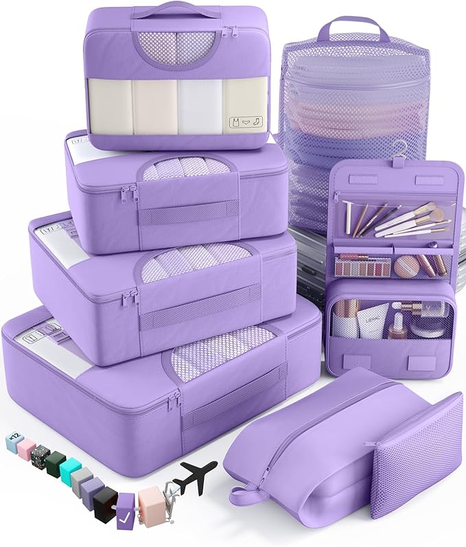 Veken 8 Set Packing Cubes for Travel Essentials, Suitcase Organizer Bags in 4 Sizes, Carry-On Luggage Accessories with Large Laundry & Hanging Toiletry Bag, Must-Have for Airplane, Road Trip & Camping
