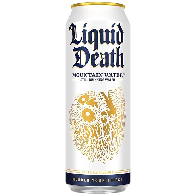Liquid Death Still Mountain Water, Real Mountain Source, Ice-Cold Cans, Infinitely Recyclable, King Size 19.2 Fl Oz (Pack of 12)