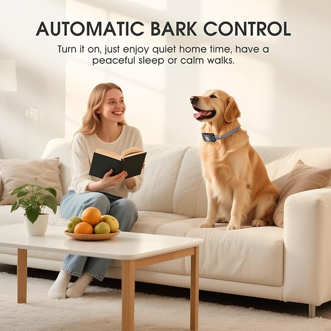 Dog Bark Collar for Large Medium Small Dogs, Effective No-Bark Collar, Smart Barking Collar, Rechargeable Bark Collar with 7 Sensitivity, 3 Modes, Waterproof, Light Black