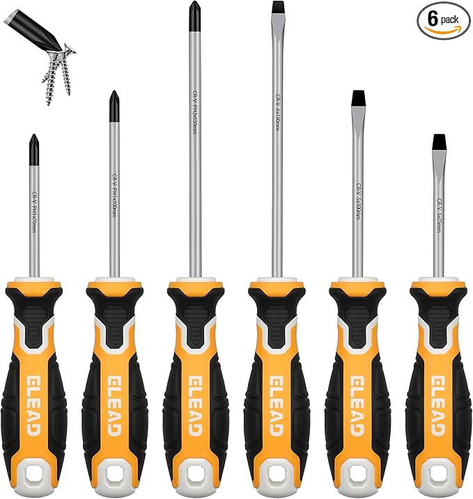 6-Piece Magnetic Screwdrivers Set, 3 Phillips and 3 Slotted Tips Professional Cushion Grip Screwdriver Set