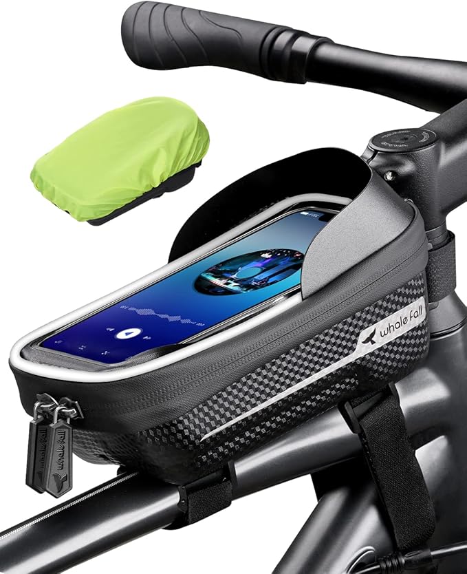 whale fall Hard Casing Bike Bag, Bike Accessories for Adult Bikes, Gifts for Men, Mens Gifts for Birthday,Bicycle Enthusiasts,Sturdy/Lighter/Waterproof, 4” - 7” Cellphone, Black-Reflective Strip