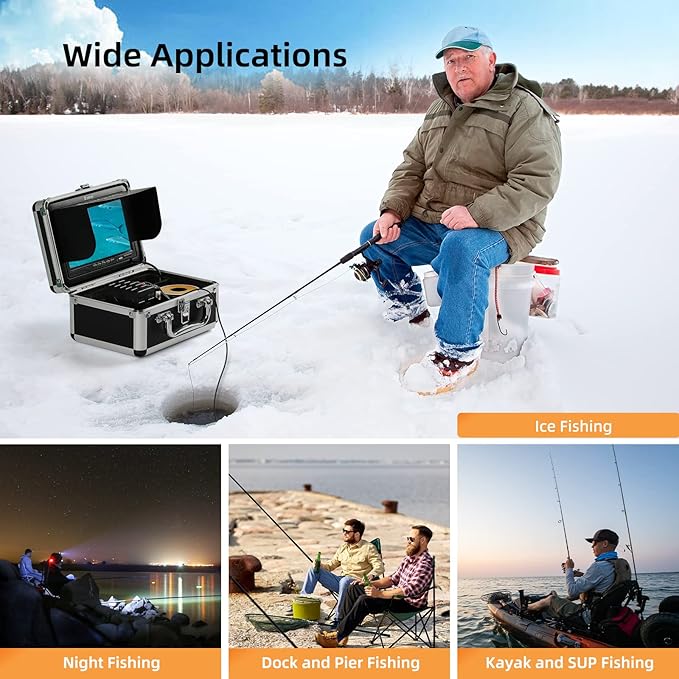 Eyoyo Underwater Fishing Camera 7 inch LCD Monitor Fish Finder Waterproof 1000TVL Fishing Camera 12pcs Infrared Lights for Lake, Boat, Ice Fishing