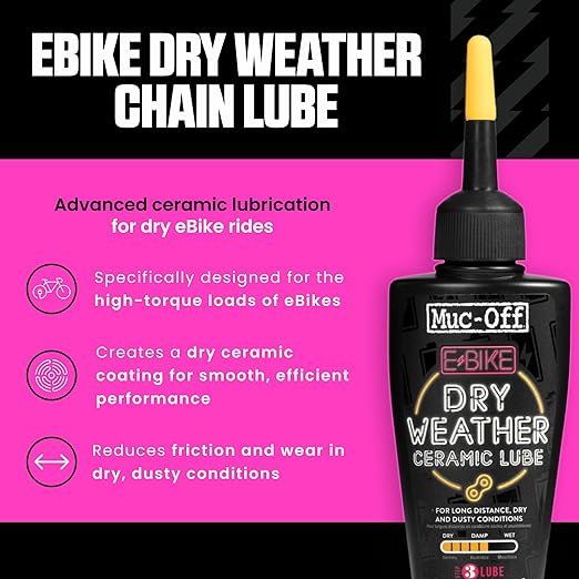 Muc-Off eBike Dry Chain Lube, 1.7 fl oz - Bike Lube, Bike Chain Oil, Chain Wax for Dry Weather Conditions - Bike Lubricant for Electric Bikes