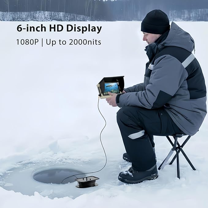 Fish Finder & Underwater Camera: 6'' HD 1080P Waterproof Ice Fishing Camera with Monitor｜Portable Fish Finders for Ice/Lake Fishing｜Depth Finder for Boat/Kayak & Murky Under Water
