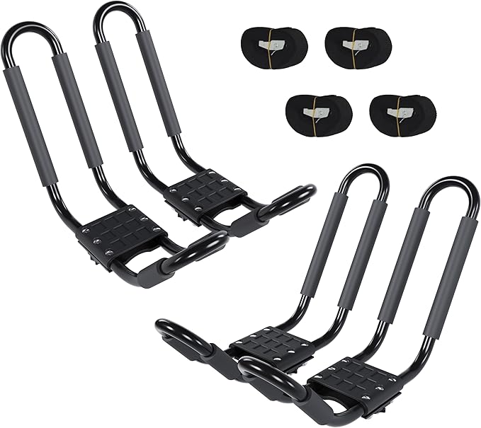 J-Bar Roof Rack Kayak Carrier Holder Boat Canoe Surf Ski Snowboard Holder Mounted on Top Crossbar SUV Truck 2 Pairs Steel