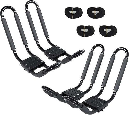 J-Bar Roof Rack Kayak Carrier Holder Boat Canoe Surf Ski Snowboard Holder Mounted on Top Crossbar SUV Truck 2 Pairs Steel