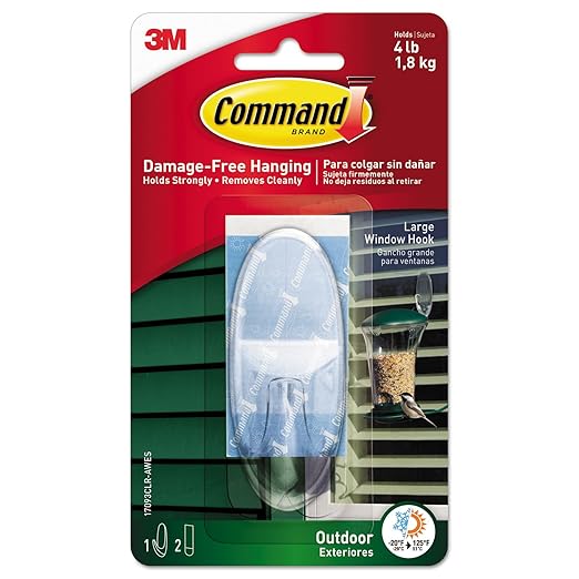Command Outdoor Large Clear Wall Hooks, 1 Hook and 2 Command Strips, Damage Free Hanging Wall Hooks for Hanging Christmas Decorations with Weather Resistant Strips, Holds up to 4 lb