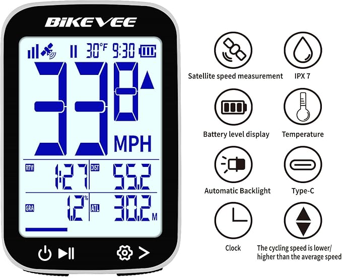 GPS Bike Computer Wireless Cycling Computer with Auto Backlight, Bicycle Speedometer Odometer, Waterproof GPS Speed Tracker for Road Mountain Bikes