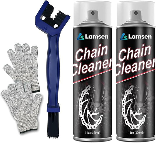 Chain Cleaner, Brake Cleaner Spray Can, Professional Bike Chain Cleaner Set, Motorcycle Cleaning Kit with Chain Cleaner 11oz 2 Can Including Brushes and Gloves for Cleaning All Bicycles
