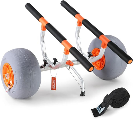 VEVOR Heavy Duty Kayak Cart, 350lbs Load Capacity, Detachable Canoe Trolley with 13'' Beach Wheels, Adjustable Carrier Width & Nonslip Support Foot, for Kayaks Canoes Paddleboards Float Mats Jon Boats