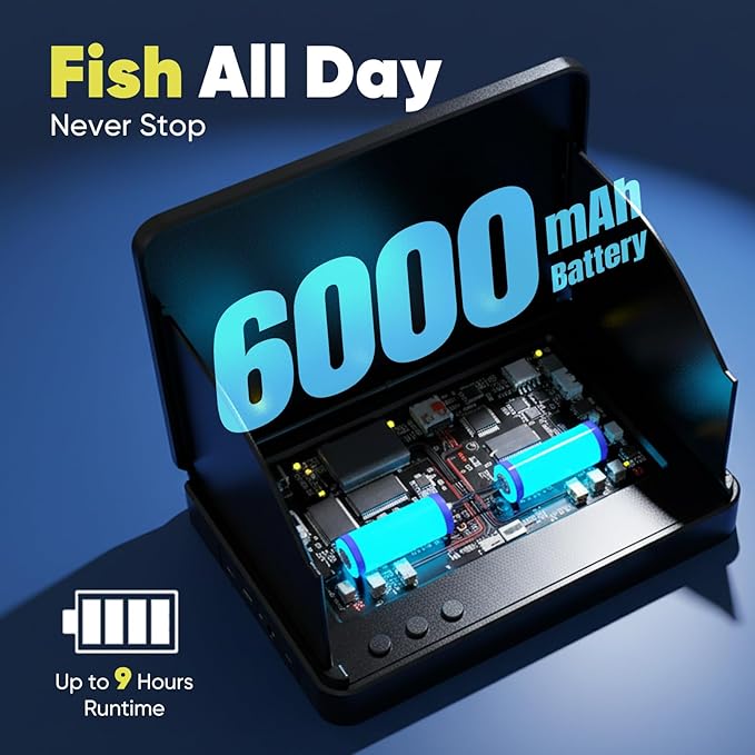 5インチIPSモニター付き水中釣りカメラ、1000TVL、178°広角、IP68防水、12個のIRナイトビジョン、98フィートケーブル、8000mAhバッテリー—氷上、湖、川、ボート用の魚群探知ビデオシステム