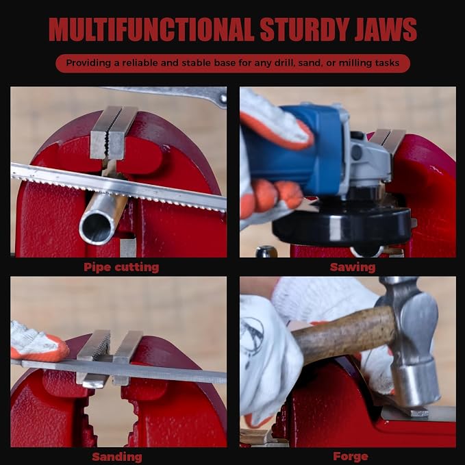4"Bench Vise, 4.5"Jaw Opening 360° Swivel Base 3.2" Throat Depth