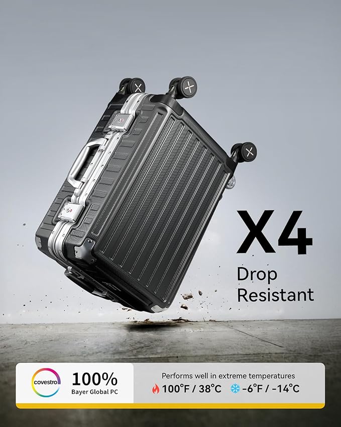 Luggage Sets with Spinner Wheels, 8010S Aluminum Frame Zipperless Polycarbonate Hard Shell Suitcase Sets (ZX-Core, Charcoal Metallic, 2 Piece (20/28))