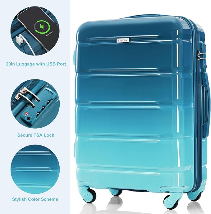 Luggage Sets, ABS Hardshell Suitcase Spinner Wheels with USB Port TSA Lock