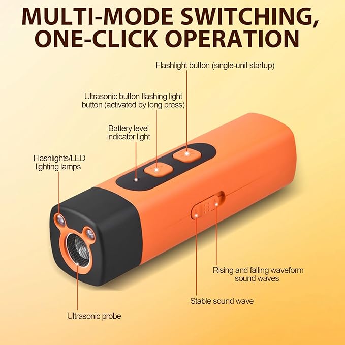 warmow Dog Bark Deterrent Devices, Rechargeable Anti Barking Device for Dogs, 3 Modes & LED Light Ultrasonic Dog Trainer Indoor Outdoor, Suitable for Training to Improve Bad Behavior (Orange)