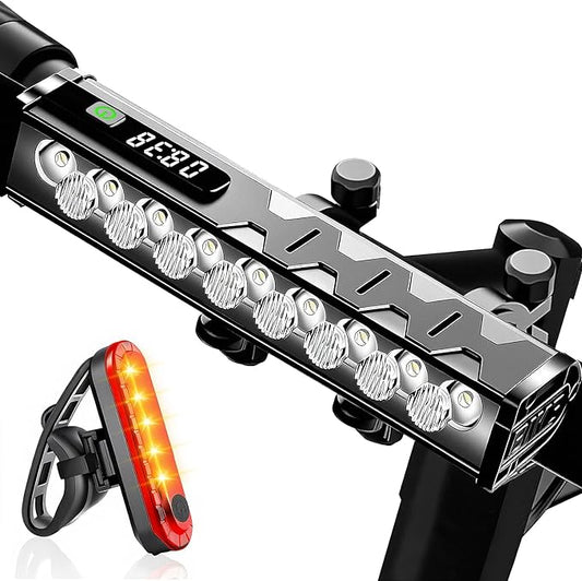 Vastfire 17 LED Bike Lights 5000 Lumen, Super Bright Bicycle Light for Night Riding, USB Rechargeable Bike Headlight and Taillight, Waterproof Wide Beam Bike Front Light with Digital Power Display