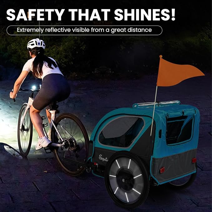 Sepnine Kids Bike Trailer, 2 in1 Canopy Carrier Converts to Pushcart Suitable for 1 to 2 Toddlers, Kids, Quick Attach to Bike, Foldable, with 5-Point Harness and Storage Bags