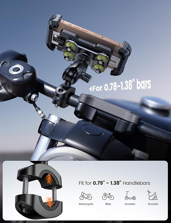 Lamicall Motorcycle Phone Mount Holder - [Dual Vibration Dampener] [Metal Adjustment Arm] Motorcycle Cell Phone Holder, Bike Handlebar Phone Mount, for iPhone 16 15 14 Pro Max, 4.7-6.7" Phones, Green