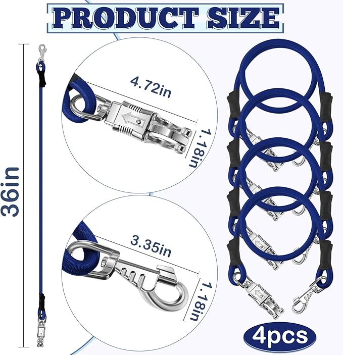 4 Pack Bungee Cross Ties Set Horse Trailer Tie Straps Bulk Bungee Cords with Snaps for Horse Trailer Accessories, 36 Inch Long (Royal Blue)