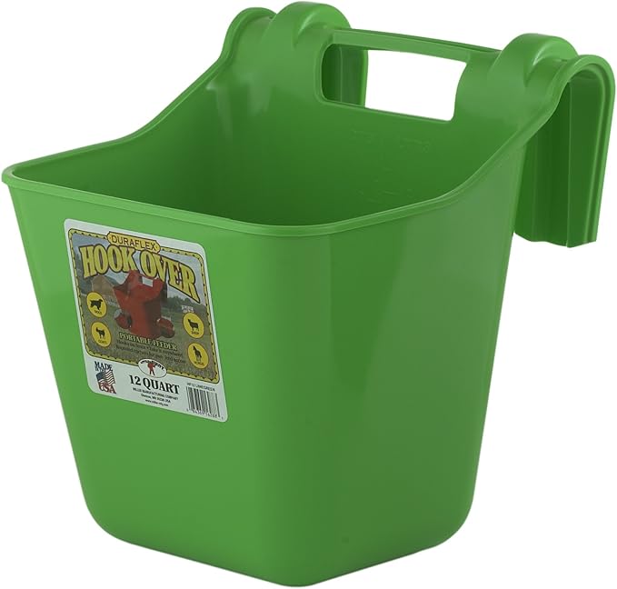 Little Giant® Plastic Hook Over Feeder | Mountable Livestock & Pet Feed Bucket | Horse Feed Bucket | Made in USA | 12 Quarts | Lime Green